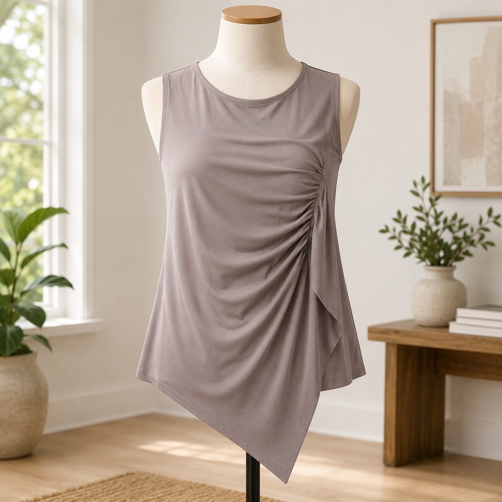 AllSaints Sleeveless Draped Asymmetrical Top Womens Small Grey Ruched Portugal